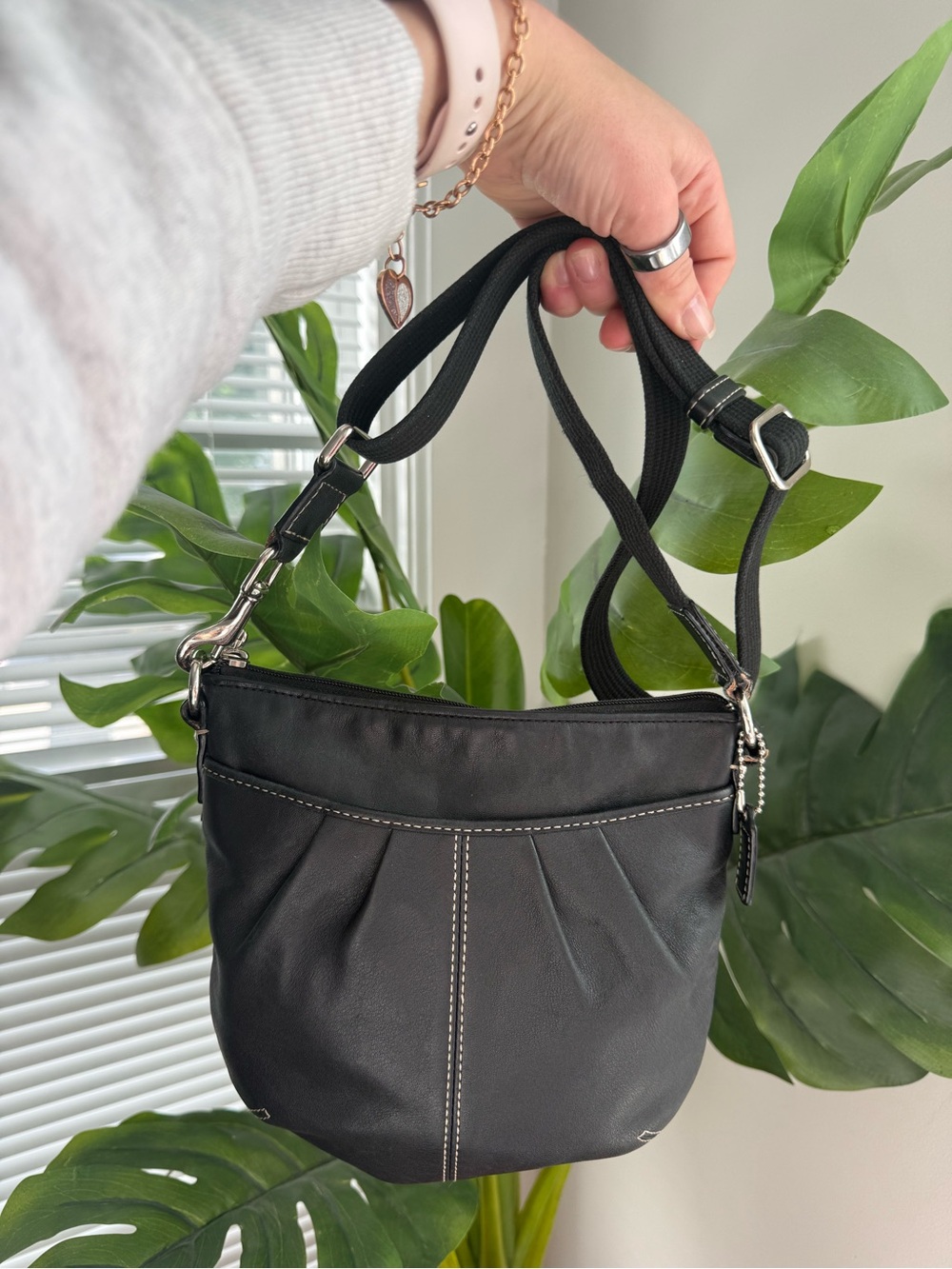 Coach Black Crossbody Bag with White Contrast Stitching